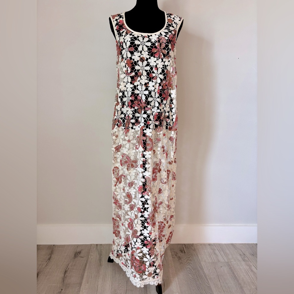 Free People Lilly Crochet Floral Lace Long Maxi Dress Boho Feminine Chic XS